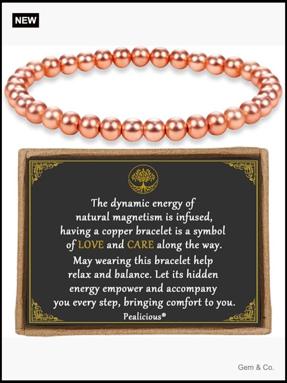 Real Copper Bead Bracelet 6mm Adjustable Magnetic Therapy